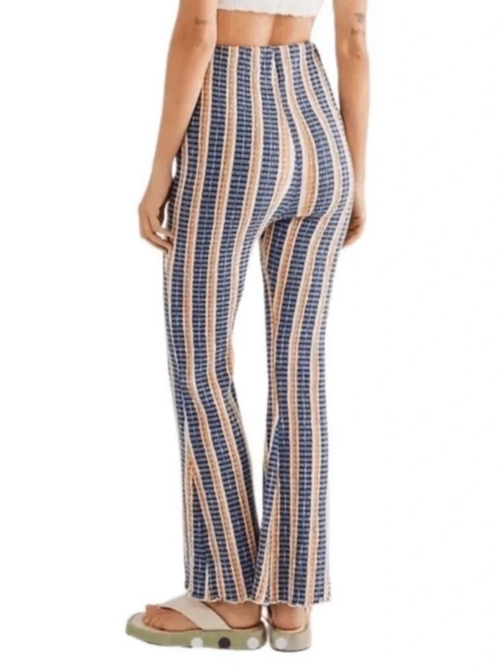 Free People “Fine Line” high-rise striped flare pants